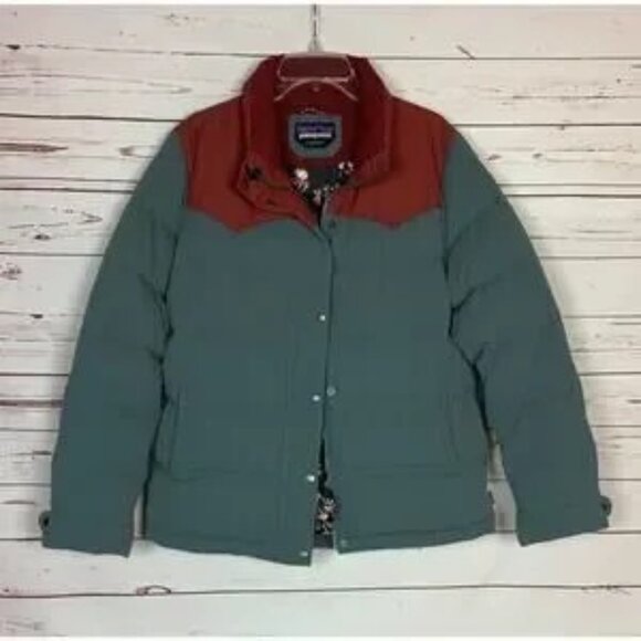 Patagonia Women's XL Extra Large Bivy Burgundy Gray Blue Down Winter Jacket Coat - Picture 7 of 14